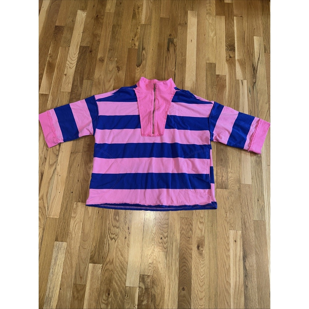 Bibi Blueberry  Hill oversized qtr zip. Rugby, Color Block Type. Blue/pink Sz Sm